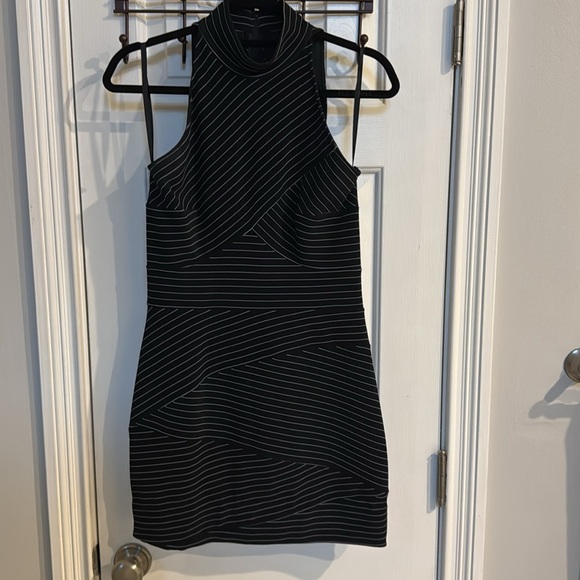 Caché Black Striped Unique Asymmetric Dress - Picture 4 of 9
